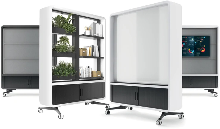 Mikomax-HushWall-verplaatsbaar-whiteboard-scherm-tv-houder -greenwall-opbergruimte-scheidingswand-2