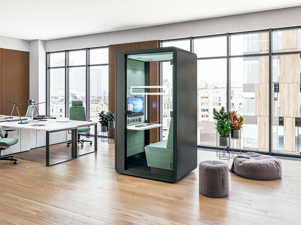 hushoffice-hushhybrid-hybride-werkplek-werkruimte-privacy-belcel-belhokje-akoestische-kantooroplossing-akoestiek-greenguardgold-epd-duurzaam